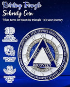Rotating Triangle Sobriety Coin - 12 Steps AA Recovery Medallions, Spinning Sober Chip for Milestone Celebrations, Year Markers & Support Inspirational Sobriety Gifts for Men & Women
