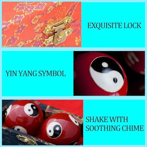 Generic 1.85'' Cloisonne Health Hand Balls Yin-Yang Chinese Meditation Baoding Feng Shui Healthy Exercise Stress Balls with Gift Box, Natural Enamel Cloisonne Craft (2PCS/Red)