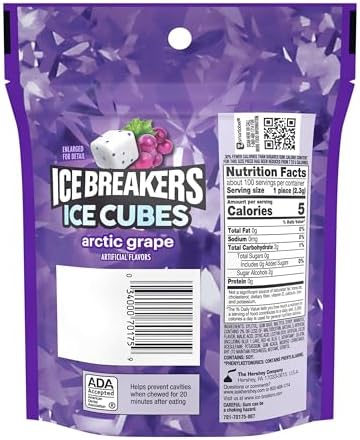 ICE BREAKERS Ice Cubes Arctic Grape Flavored Sugar Free Chewing Gum Pouch, 8.11 oz (100 Pieces)