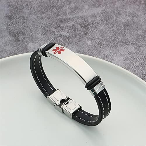 Stylish Silicone Medical Alert Bracelet, Personalized Disease Allergies Awareness Alarm Wristband for Emergency, Medical Identification Safety Bangle for Men Women, 8.26''