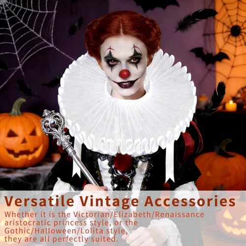 TQTYOY Elizabethan Ruffle Neck Clown Collar,Clown Costume Accessories for Women Men Medieval Costume Halloween Cosplay Party