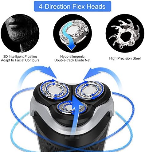 Men's Electric Shaver - MAX-T Corded and Cordless Rechargeable 3D Rotary Shaver Razor for Men with Pop-up Sideburn Trimmer Wet and Dry, IPX7 Waterproof, Plug & Play
