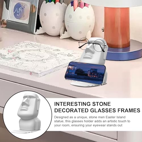 Easter Island Statue Glass Holder, Funny Stone Stand - Man Head Eyewear Quirky Home Decor | Novelty Display Eyeglass Statue, Holder Stand, Room Decoration for Nightstand Desktop Bookshelf
