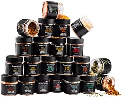 22-Spice Grilling Seasoning Gift Set for Men - All-Natural Non-GMO Rubs & Seasonings for BBQ, Steak, Chicken, Seafood - Spice Kit for Dad, Husband - Father's Day, Christmas, Holiday Gift - PepperMate