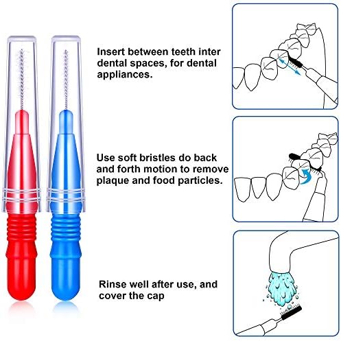 BBTO 100 Pcs Braces Dental Brush Flosser for Cleaner Interdental Brush Toothpick Tooth Flossing Head Oral Dental Toothpick Cleaners Cleaning Tool(Red and Blue)