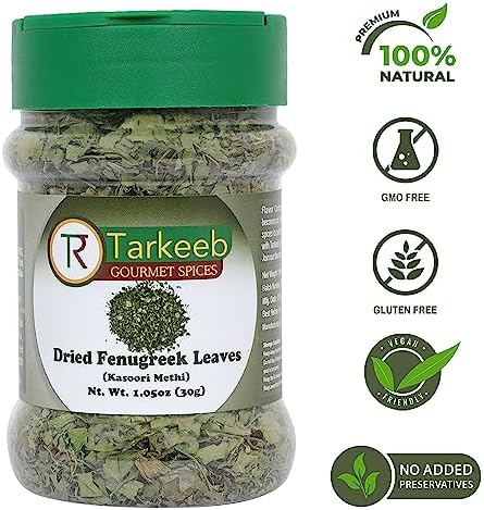 Tarkeeb Fenugreek Leaves Dried (Kasoori Methi) | All Natural | Salt-Free | Vegan | No Colors | Gluten Free | NON-GMO | Indian Origin |