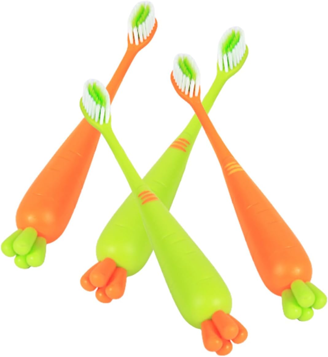 4 Pcs Soft Toothbrush Set, Carrot and Green Root Manual Toothbrushes with Soft Bristles for Daily Use and Travel, Ergonomic Design Suitable for