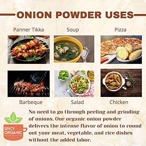 SPICY ORGANIC Onion Powder – 16 oz. – Certified USDA Organic - Non-GMO - White Onion Powder Seasoning for Dressings, Dips, Casseroles, Meat, Poultry, Baking, Sauces, Gravies, and Flavoring for Snacks