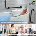 Black L-Shaped Grab Bar 12x24 Inch + Knurled Shower Grab Rail 20 Inch, Zepolu Stainless Steel Toilet Safety Bar 90 Degree, Angled Balance Support Assist Bar for Elderly, Bathroom Mobility Aid Handrail