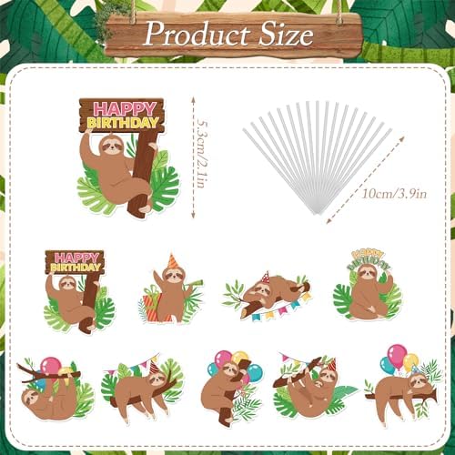 Sloth Themed Party Cake Toppers - Joybileefun 36PCS Sloth Birthday Decorations Cupcake Toppers for Kids Boys Girls Cute Animal Theme Sloth Cupcake Toppers Baby Shower Party Decorations