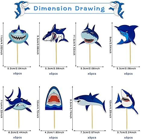 40 PCS Shark Cupcake Toppers Shark Theme Party Supplies Kids Birthday Party Supplies Decorations
