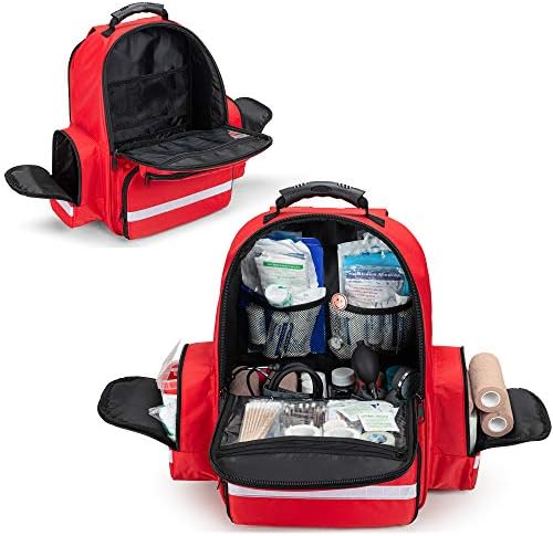 Trunab First Responder Bag Trauma Backpack Empty, Medical Emergency Kits Storage Jump Bag Pack for EMT, EMS, Police, Firefighters, Safety Officers - Patented Design Red