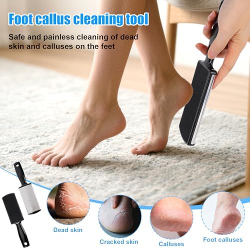 2pcs Dual-Sided Foot Files, Stainless Steel Callus Remover Foot Rasp Scrubber Professional Pedicure Tools for Hard & Dead Skin (Black)