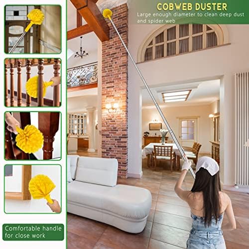 17FT Extendable Duster with 2-9 ft Extension Pole for High Ceilings, Newliton Cobweb Duster for Ceiling Fans Hard-to-Reach Areas, Long Handle Microfiber Dusting Tool for Home Cleaning