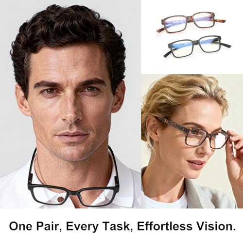 CARA 2 Pack Progressive Multifocus Reading Glasses for Men Women Around the Neck Hanging Frame Blue Light Blocking Readers, 2.50x