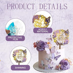 27 PCS Flower Cake Toppers Acrylic Cake Toppers Happy Birthday Butterfly Palm Leaves Dessert Decoration for Birthday Party Wedding Baby Shower Supplies(Pink Purple)