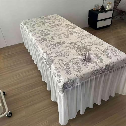 Massage Table Skirt with Hole, Beauty Massage Table Cover,Spa Thickened Massage Linens, Massage Fitted Sheet, Massage Face Rest Cover with Hole,Sutiable for 75"X31.5" (Gray)