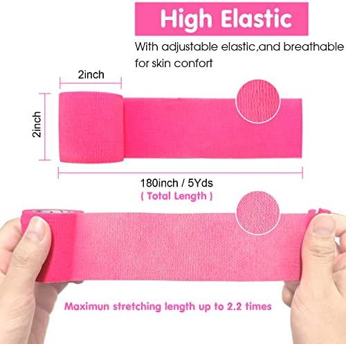 Self Adherent Cohesive Bandage 2"x5 Yards First Aid Bandages Stretch Sport Athletic Wrap Vet Tape for Wrist Ankle Sprain and Swelling,Hot Pink(6 Rolls)