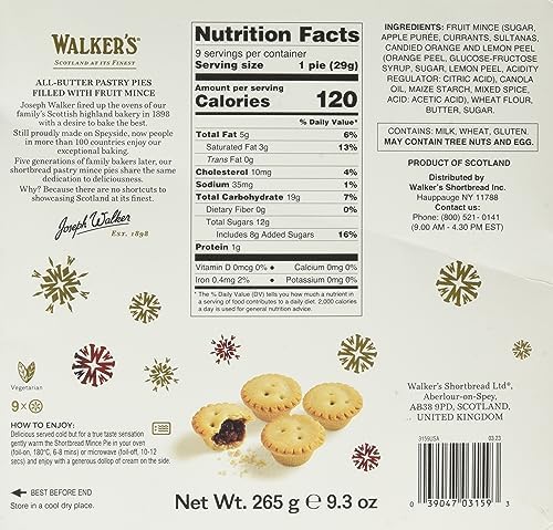 Walker’s Mini Mince Pies, Luxury Holiday Treats and Dessert from Scotland, Suitable for Vegetarians- 9 Count Box (Pack of 2)