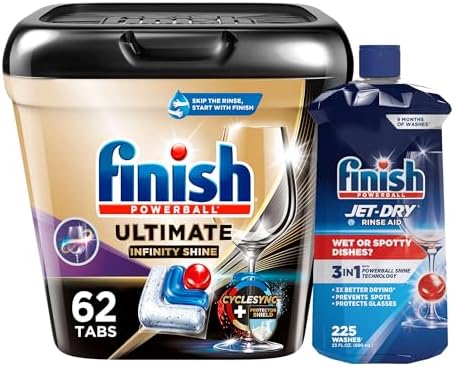 Bundle of Finish Ultimate Plus Infinity Shine - 62 Count - Detergent + Finish Jet-Dry Rinse Aid 23 fl oz