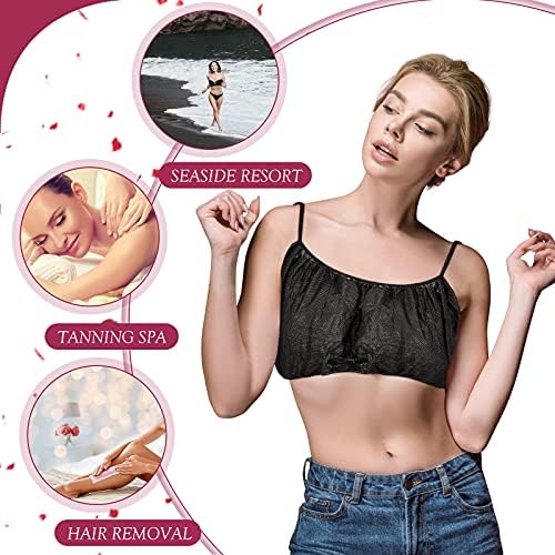 100 Pieces Disposable Bras Disposable Brassieres Non-Woven Bra Beauty Black Brassieres for Sunless Spray Tan Spa Salon Top Garment Underwear