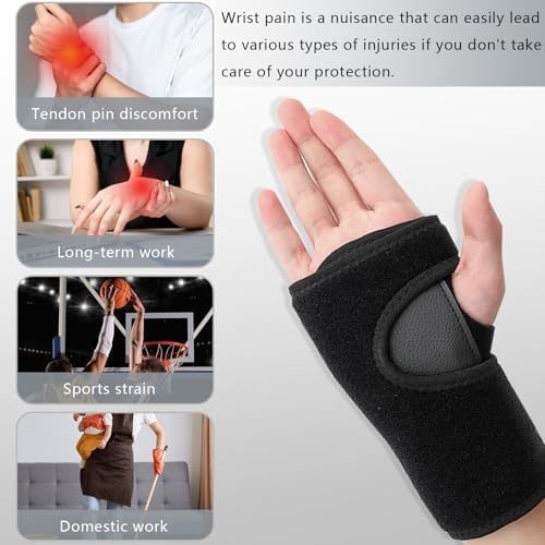 1 Pair Wrist Brace for Carpal Tunnel with Metal Bar, Men Women Hand Wrist Support Brace, Adjustable Night Wrist Splints Guards for Endonitis Sprain Arthritis Relief (Black, Right & Left) (A)