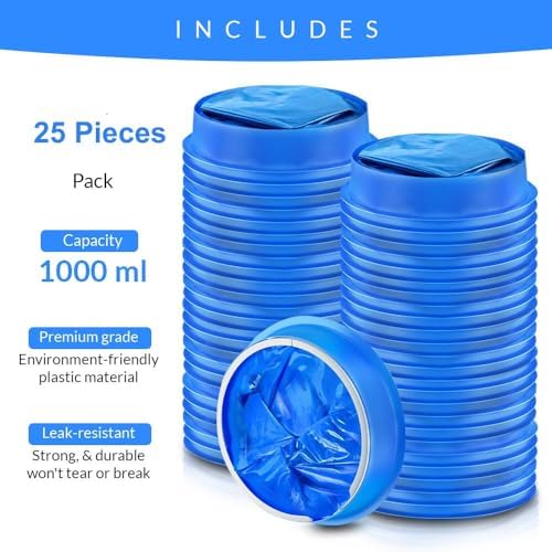 Vomit Bags Disposable 25 Pack (1000ml) – Medical Grade Emesis Bags for Travel, Motion Sickness, Morning Sickness & Nausea – Leak-Proof, Odor-Blocking, Portable Throw Up Bag