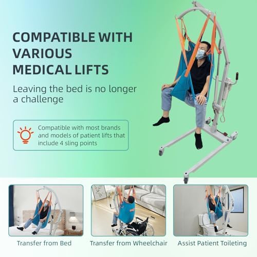 Size L Patient Lift Sling for Home Use, Padded U-Sling with Asjustable Head Support, Universal Patient Lift Sling, Divided Leg Sling for toileting, Transfer Lift Slings, Supports up to 500 lbs