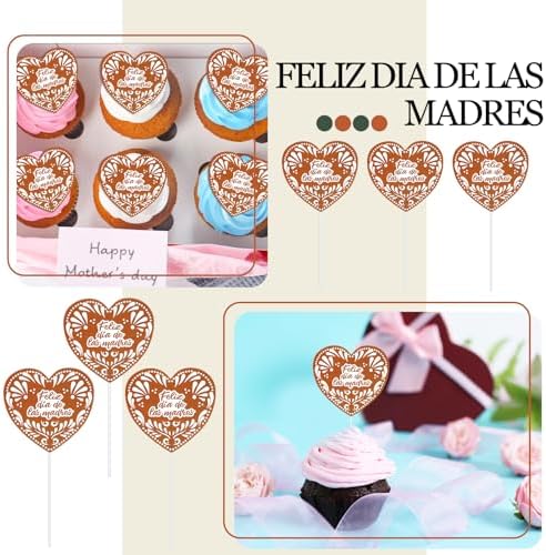 Weysat 30 Pcs Mother's Day Cake Toppers Feliz Día De Las Madres Flower Bouquet Topper Cupcake Picks Mexican Happy Mothers Day Cake Decorations Fiesta Party Supplies for Mama Birthday