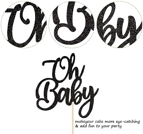 Rsstarxi 1 Pack Oh Baby Cake Topper Glitter Baby Shower Party Cake Decoration for Gender Reveal Theme Baby Baptism Boys Girls Birthday Party Cake Decorations Supplies Black