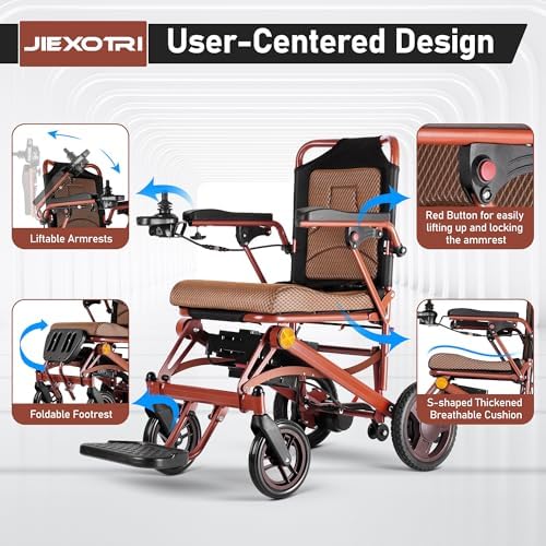 Electric Wheelchairs for Adults Foldable Lightweight at Only 35lbs, 500W Dual Motors Motorized Wheelchairs for Seniors, All Terrain Travel Powered Wheel Chairs, Support 250 lbs, Brown