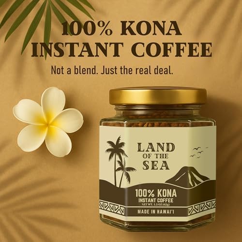 KONA COFFEE 100% - Premium Freeze Dried Instant Coffee - Low Acid Coffee - Medium Roast Arabica Hawaiian Coffee, 1.5oz (1 Pack | 22 Servings)