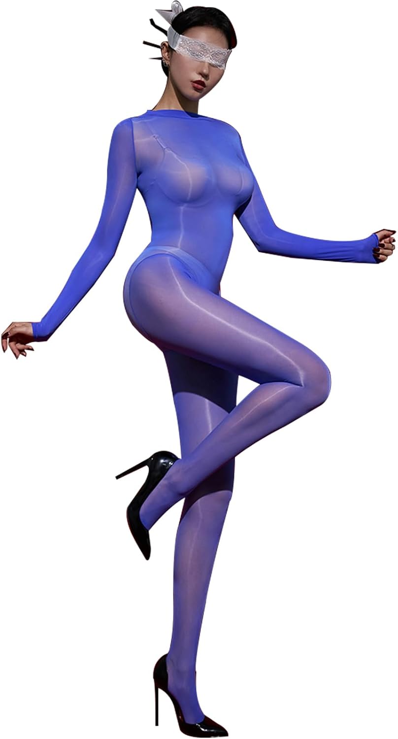 Women's Body Stockings 8D Oil Shiny Bodystocking Five-Finger Gloves Full Body Stocking