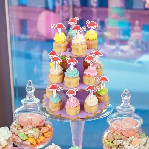 40Pcs Edible Flamingo Cupcake Toppers Edible Safari Animal Cupcake Picks for Flamingo Theme Baby Shower Boys Girls Birthday Wedding Cake Decors Flamingos Party Decorations