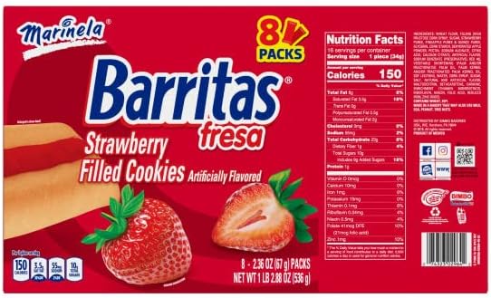 Marinela Barritas Fresa Strawberry Soft Filled Cookie Bar 2 Pack (16 Count)