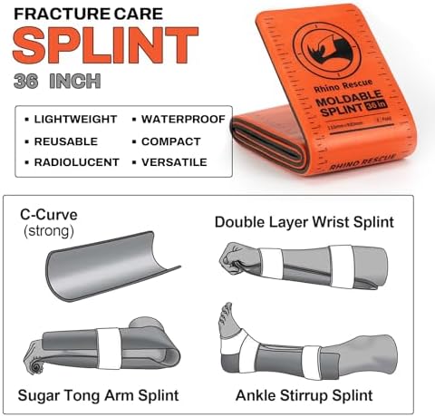 RHINO RESCUE First Aid Splint 36" X 4.3" Orange-Gray, Keep Bones in Position (2, Folded)
