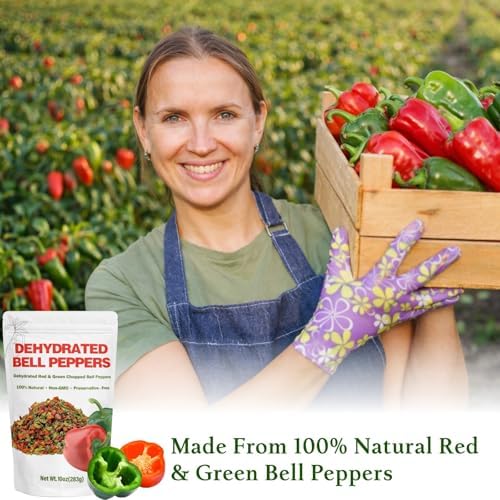 10oz Dehydrated Bell Peppers Flakes - Dehydrated Red & Green Chopped Bell Pepper, Dried Mixed Peppers for Cooking, Soup, Salad, Pasta, Stir-Fry, Omelet
