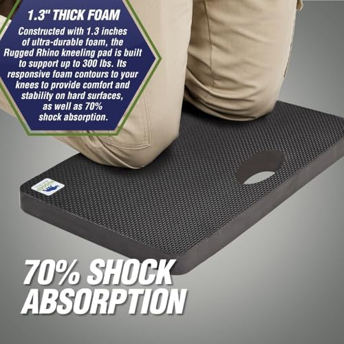 RUGGED RHINO Heavy Duty Patent Pending Kneeling Pad, Shock Absorbent Thick Knee Pads, Holds Up to 300 lbs, Protect Knees from Hard Concrete Surfaces, For Mechanics, Yard Gardening, Gym, Onyx Black