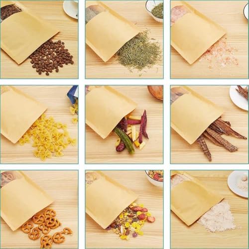 50PCS Kraft Paper Stand Up Pouch Bags Reusable Sealing Food Pouches with Transparent Window and Tear Notch Stand Up Gift Dried Food Fruit Tea Self Sealing Pouches (Brown）