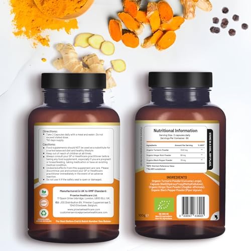 Turmeric Curcumin 1440mg with Black Pepper & Ginger I 120 Vegan Turmeric Capsules High Strength (2 Month Supply) I Made in The UK by Prowise Healthcare