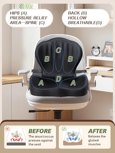 Benazcap Memory Foam Seat Cushion with Lumbar Support Pillow for Office Chair, Car & Gaming Seat, Wheelchair, Ergonomic Design for Sciatica & Tailbone Pressure Relief, Black