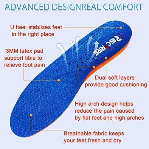Insoles for Men and Women- Support Shock Absorption Cushioning Sports Comfort Inserts, Breathable Shoe Inner Insole for Running Walking Hiking Working(L)