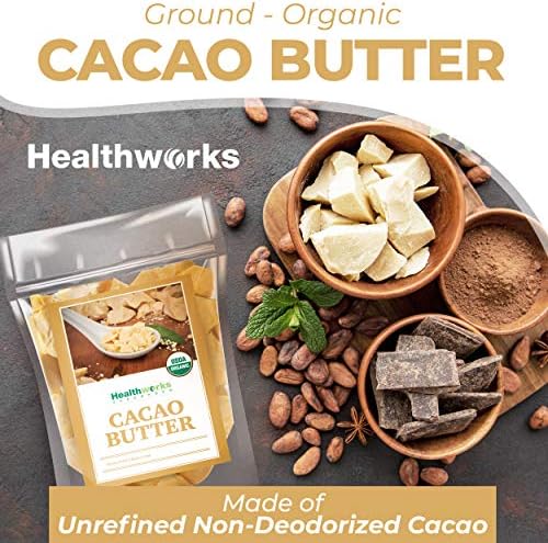 Healthworks Superfoods Organic Cacao Butter - 16 Oz / 1 Lb - USDA Certified Organic from Peru - Unrefined Non-Deodorized Cocoa - Sugar-Free, Keto, Vegan & Non-GMO - Antioxidant Superfood