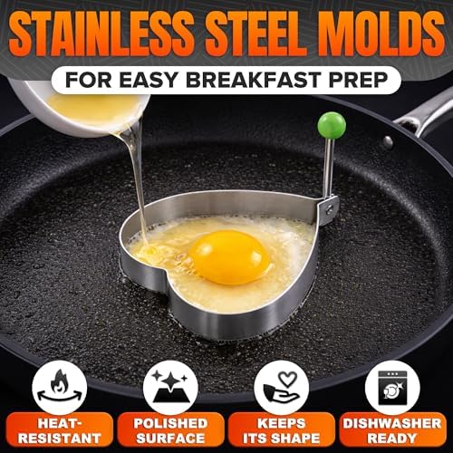 5 Pcs Pancake Molds for Griddle – Stainless Steel Heart Shaped Pancake Mold Set with Ring, Star, Cloud & Mouse Fun Shapes – Fried Egg Molds for Omelets, Cookie Cutting & Creative Breakfast Preparation