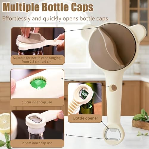 4 In 1 Multi-Purpose Jar Opener, Adjustable Can Opener, Lid Gripper & Bottle Opener For Seniors/Weak Hands, Fits Kitchen Jars, Bottles & Cans