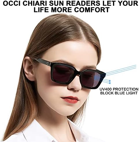 OCCI CHIARI Large Sunglasses Readers for Women 2.25 Reading Sunglasses with magnification Outdoor UV400(1.0 1.25 1.5 1.75 2.0 2.25 2.5 2.75 3.0 3.5) Square Lady
