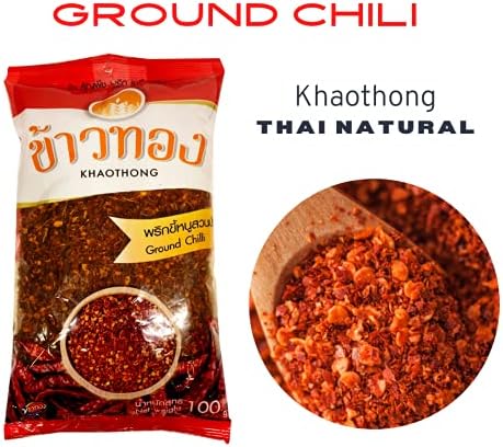 Khaothong Thai Ground Chili Pepper, Crushed Thai chili peppers, Ground red chili, Hot chili flakes, 100g (3.52 oz) Dried crushed chili seasonings