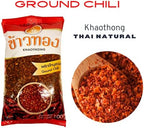 Khaothong Thai Ground Chili Pepper, Crushed Thai chili peppers, Ground red chili, Hot chili flakes, 100g (3.52 oz) Dried crushed chili seasonings