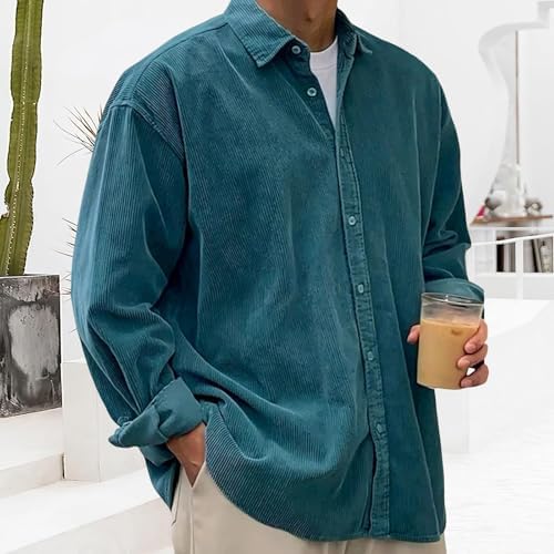 Mens Corduroy Shirt Long Sleeve Button Down Shirt Jacket Regular Fit Business Casual Work Shirts Shacket Oversize Tshirt
