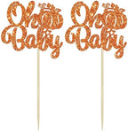 Gyufise 24Pcs Pumpkin Oh Baby Cupcake Toppers Glitter Fall Theme Cupcake Picks Baby Shower Cake Decorations for Pumpkin Theme Gender Reveal Kids Birthday Party Supplies Orange